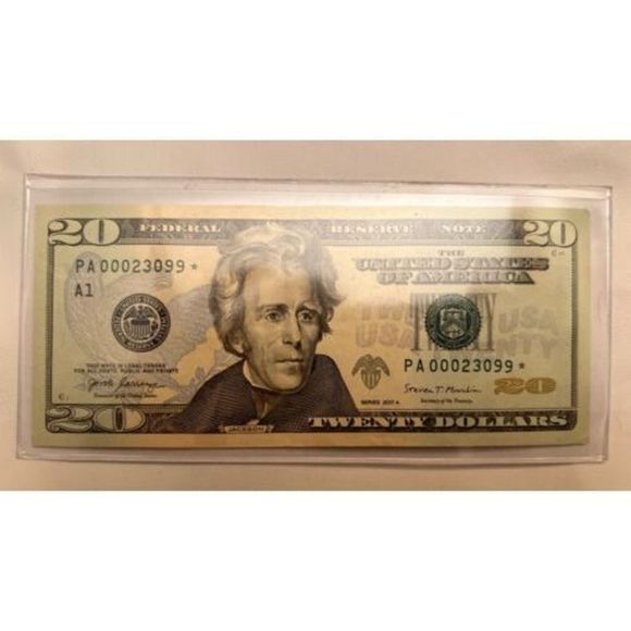 2017A $20 DOLLAR BILL - VERY RARE - *Star Note*.  SERIAL #PA00023099* Fancy - Picture 2 of 5